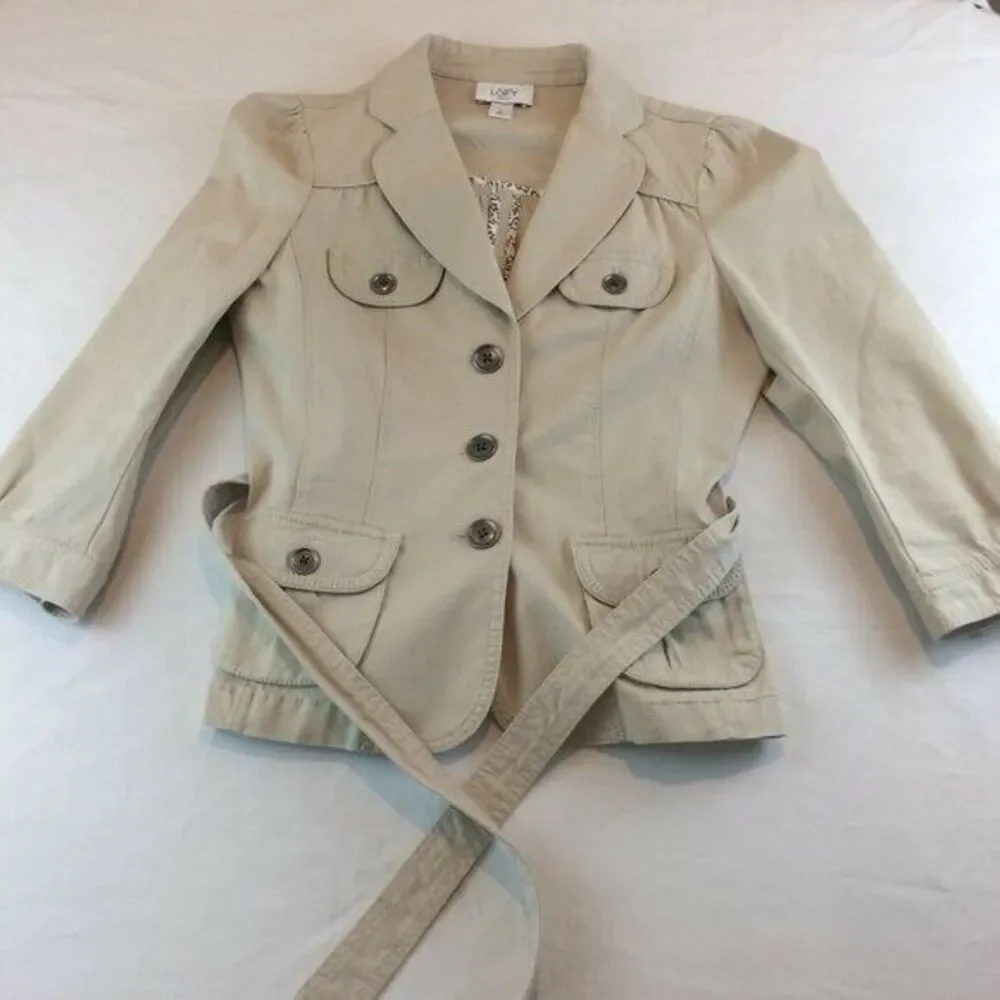 Loft Womens Jacket Beige Y2K Crop Dressy Size Small Petites 90's Clueless Button